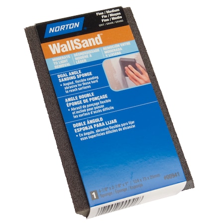 Norton Co 4-7/8" x 2-7/8" x 1" WallSand Sanding Sponge, Fine/Medium, Dual Angle 00941